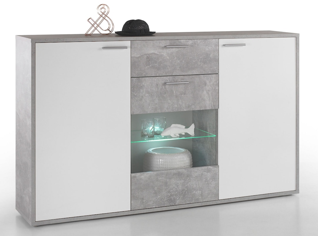 Highboard Mountain Weiß Hochglanz/Beton-Optik 180 x 112 x 37 cm