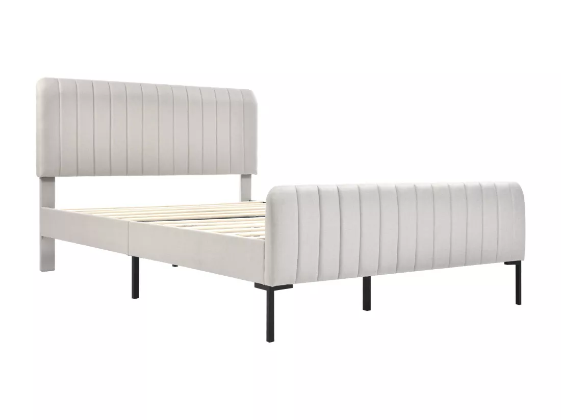 Lit adulte rembourré en tissu lin - 140x200 cm - avec tête de lit réglable et sommier à lattes - Gris clair