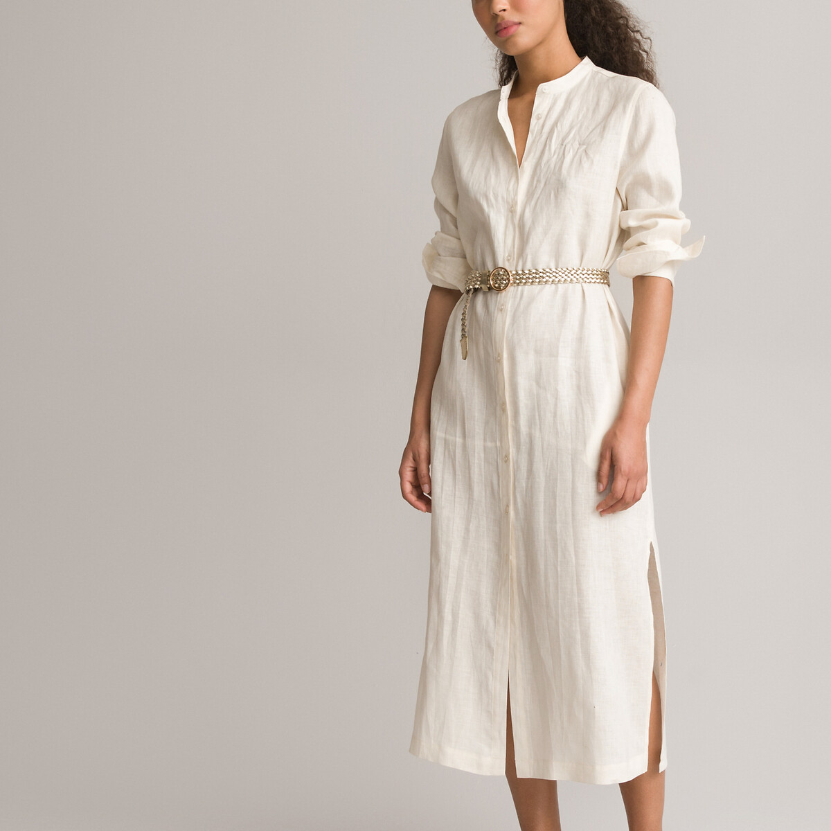 COLEÇÕES LA REDOUTE<br>Vestido longo com mangas compridas, em linho