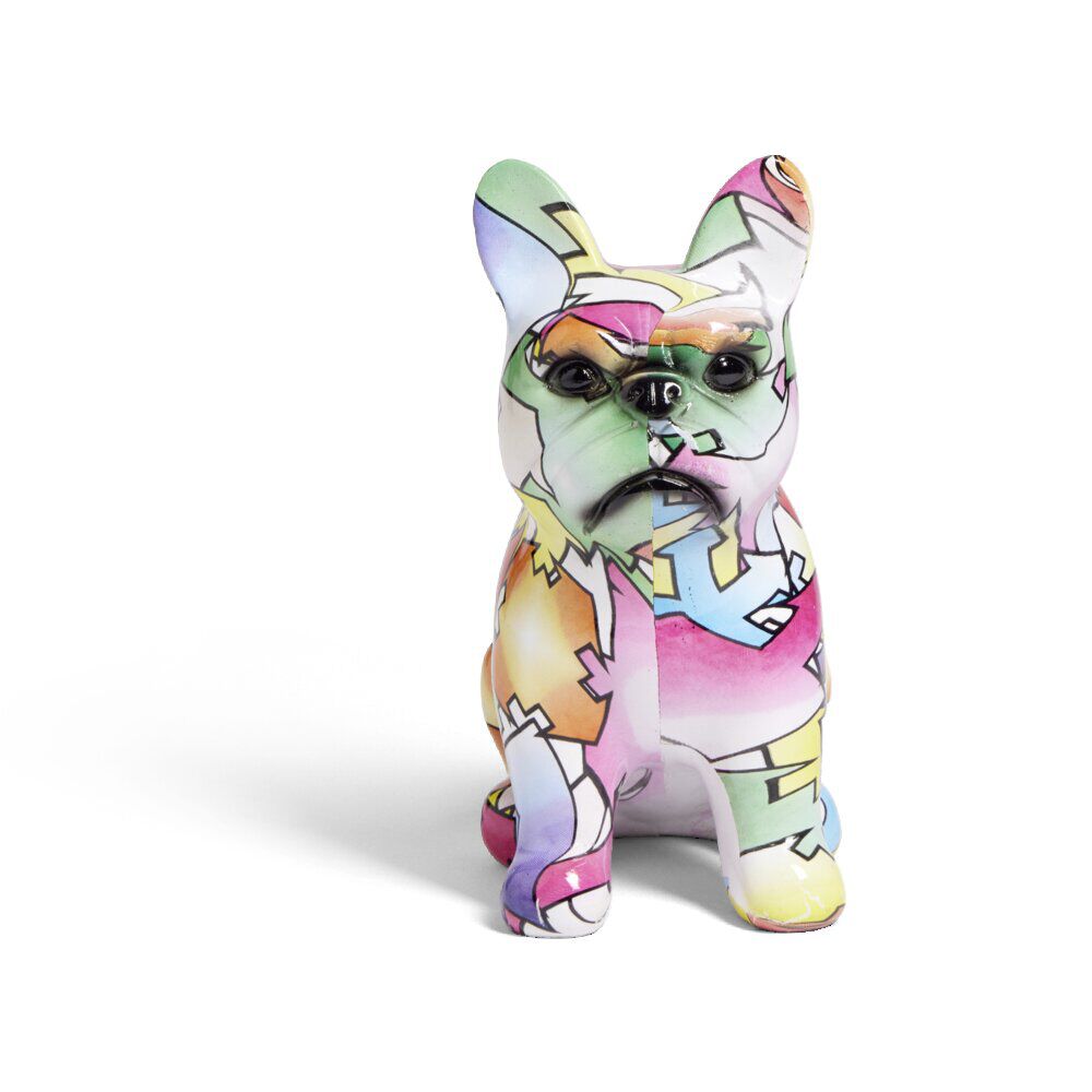 Bouledogue résine motif multicolore à poser H15cm - 2 modèles
