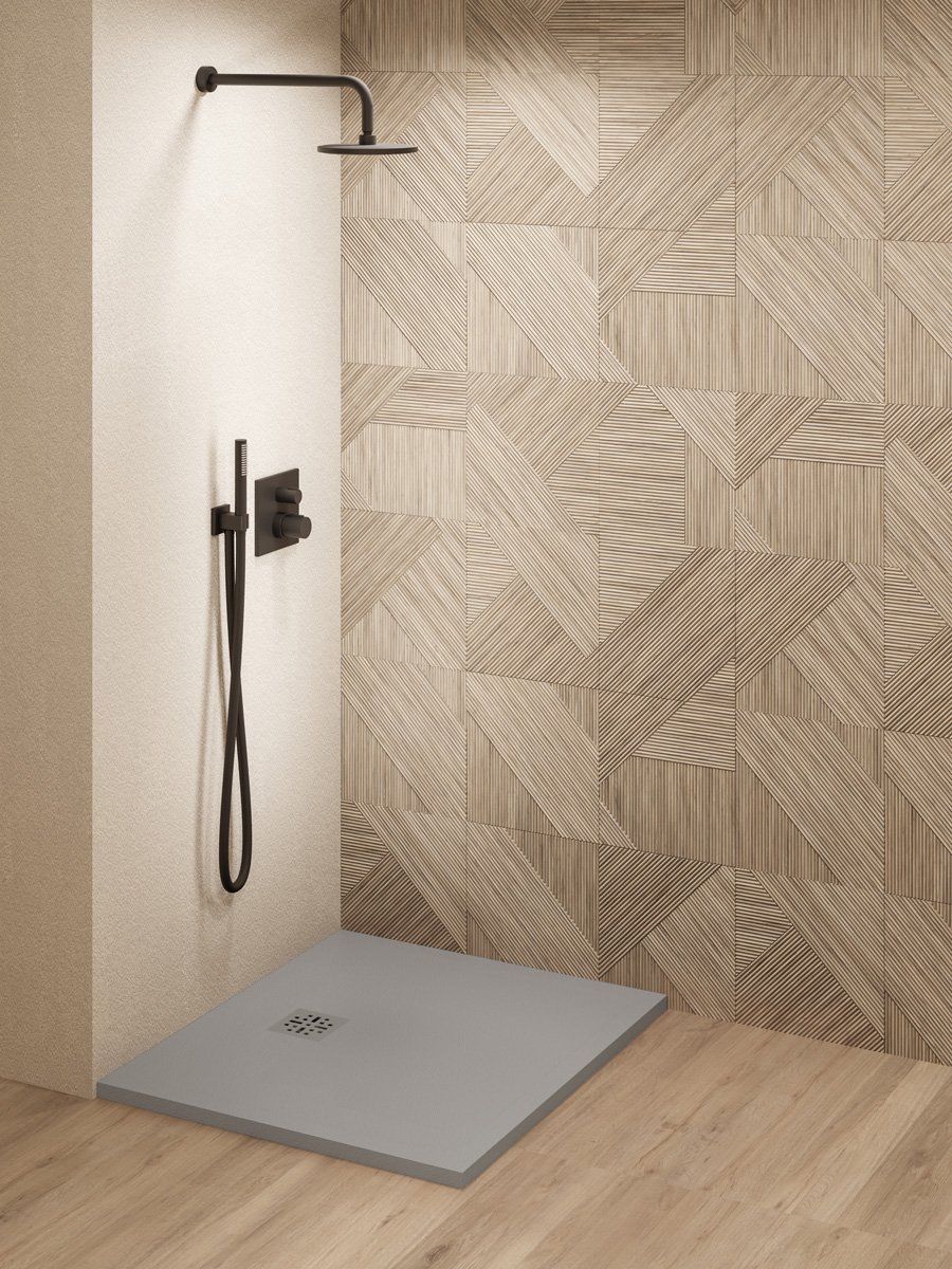Saniclear Lino douchebak 80x80cm met stone finish lichtgrijs