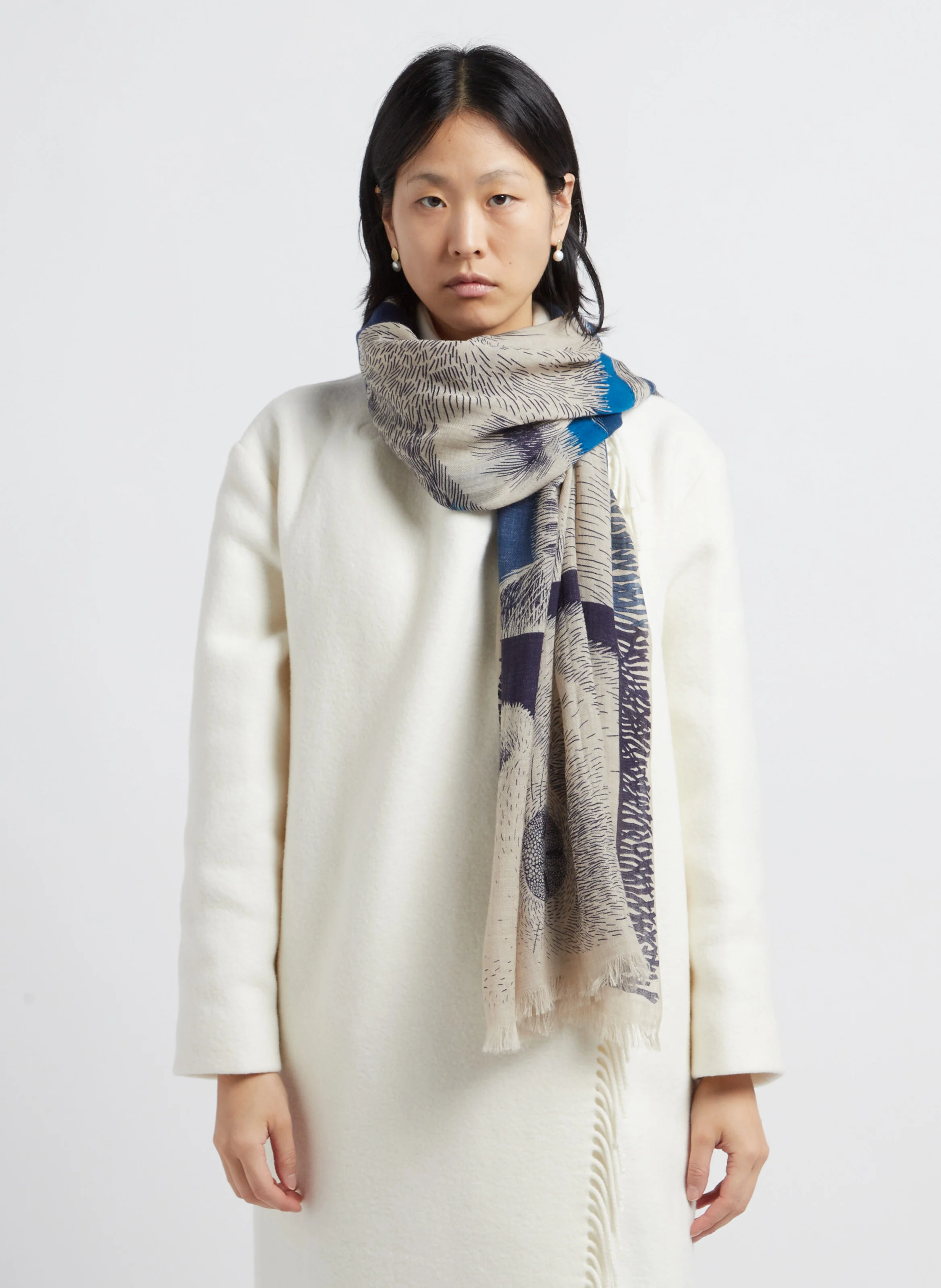 FRERES - Foulard en laine imprimé | Bleu