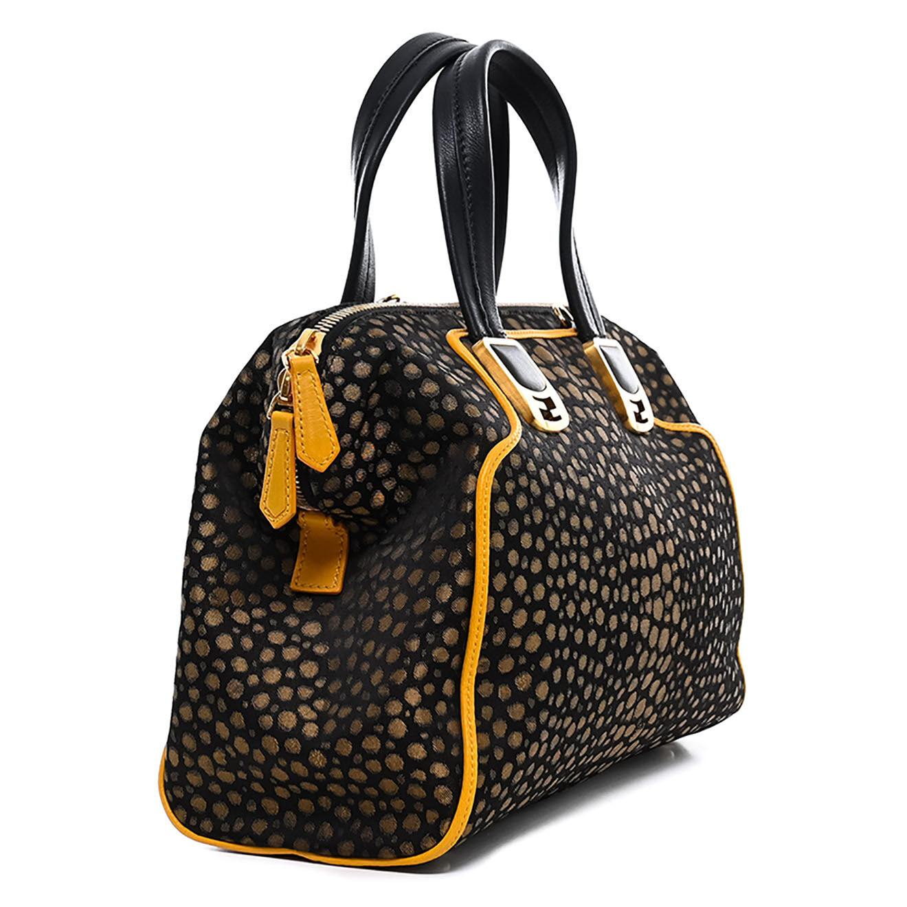 Fendi Sac à main en Toile Bicolore & Cuir noir - Très bon état - L.30 cm