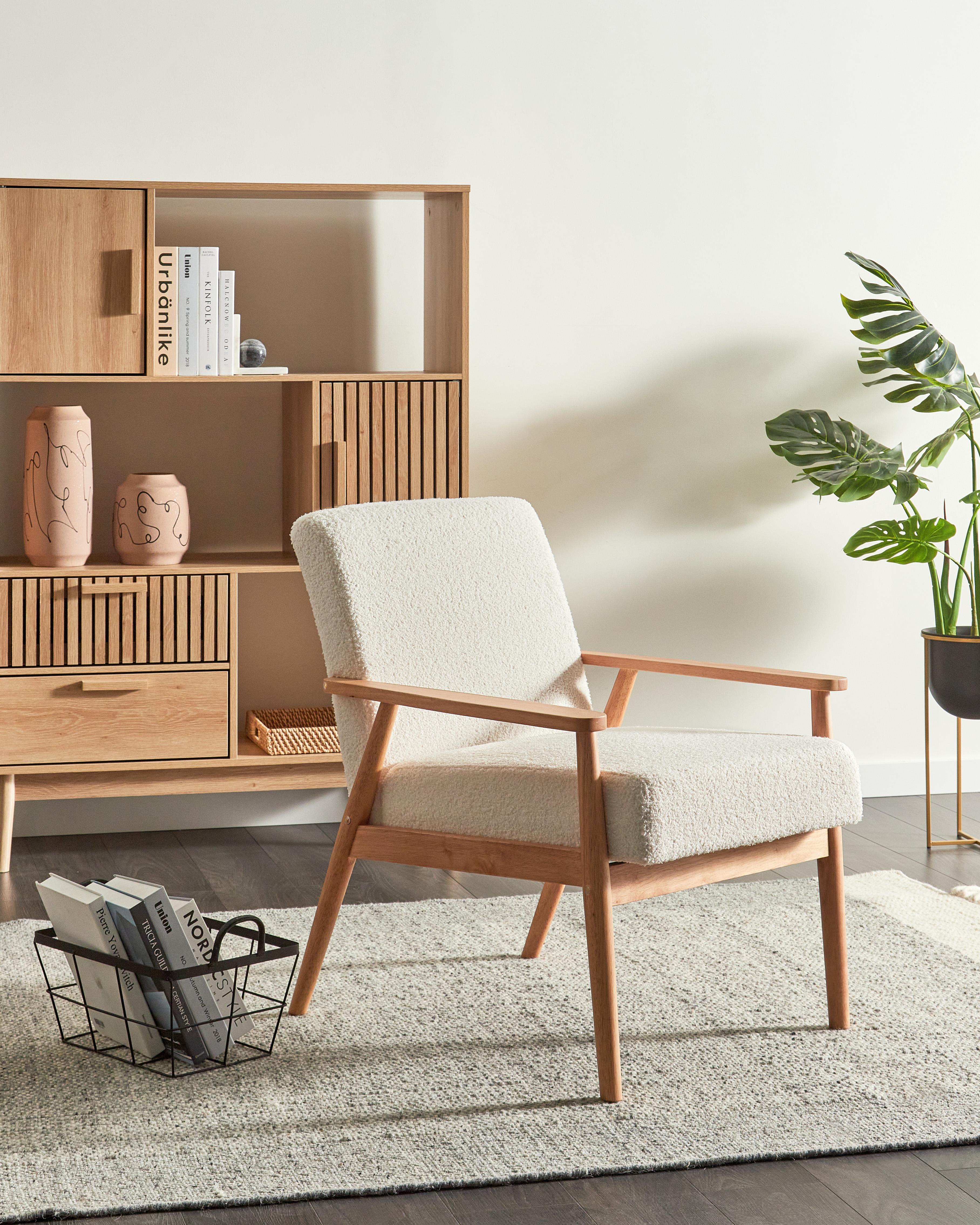 Fauteuil ESRUM Bouclé Lichtbruin/wit