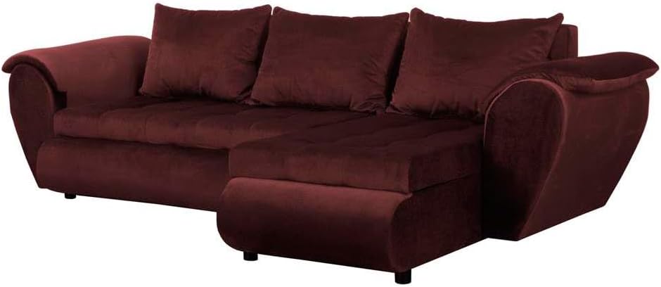 Santana Ecksofa mit Schlaffunktion und Bettkasten - Sofa mit 3 Sitzen und Robustem Überzug - Schlafcouch L-Form Universal - Modern Couch - 265x143x83 cm (Stoff Basic, Rotwein)