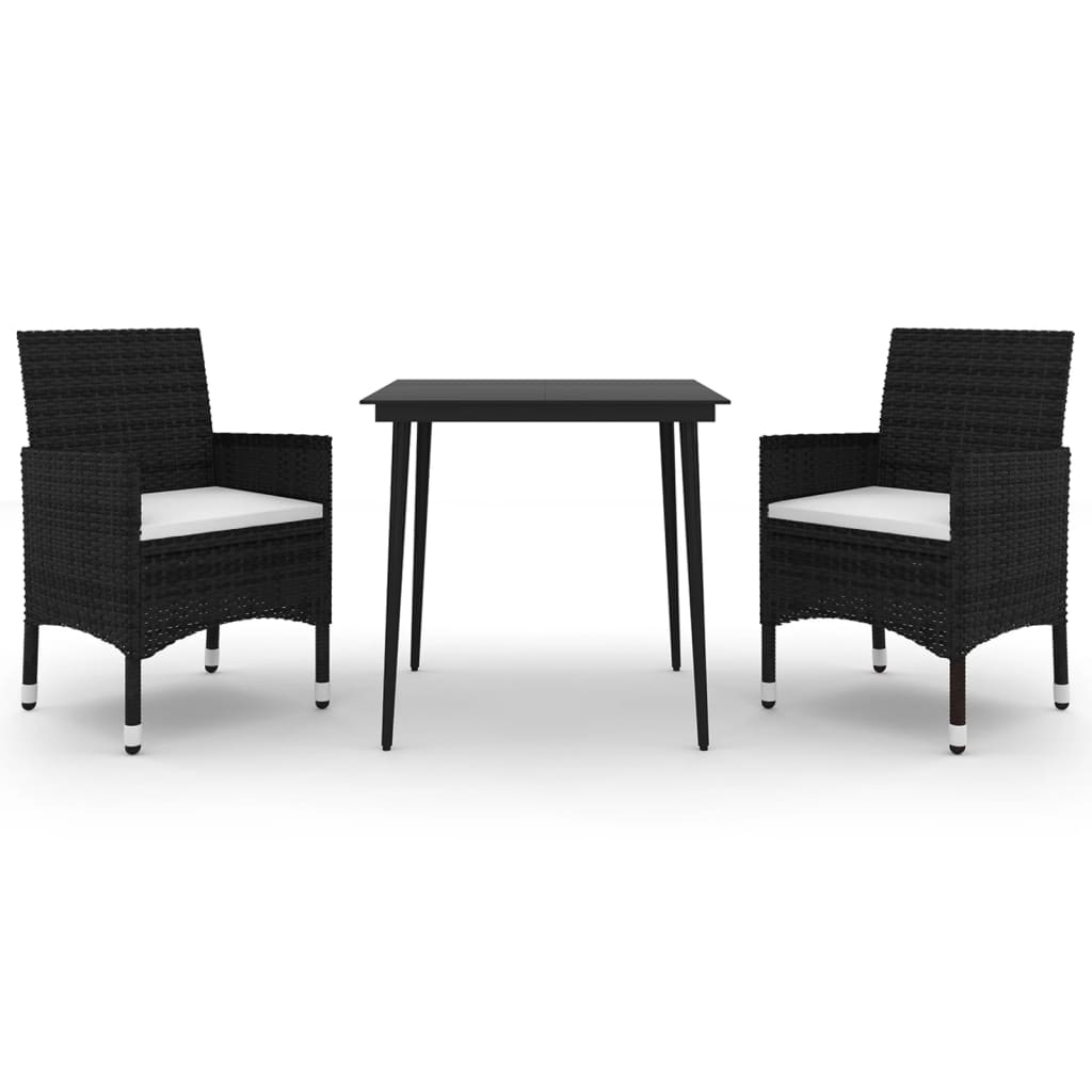 Mobilier à dîner de jardin coussins 3 pièces résine tressée verre
