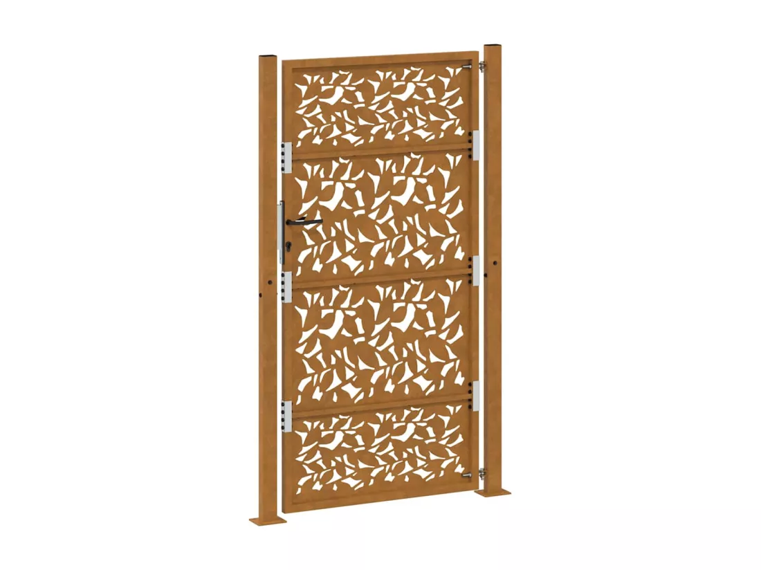 Porte de jardin acier résistant aux intempéries design feuilles