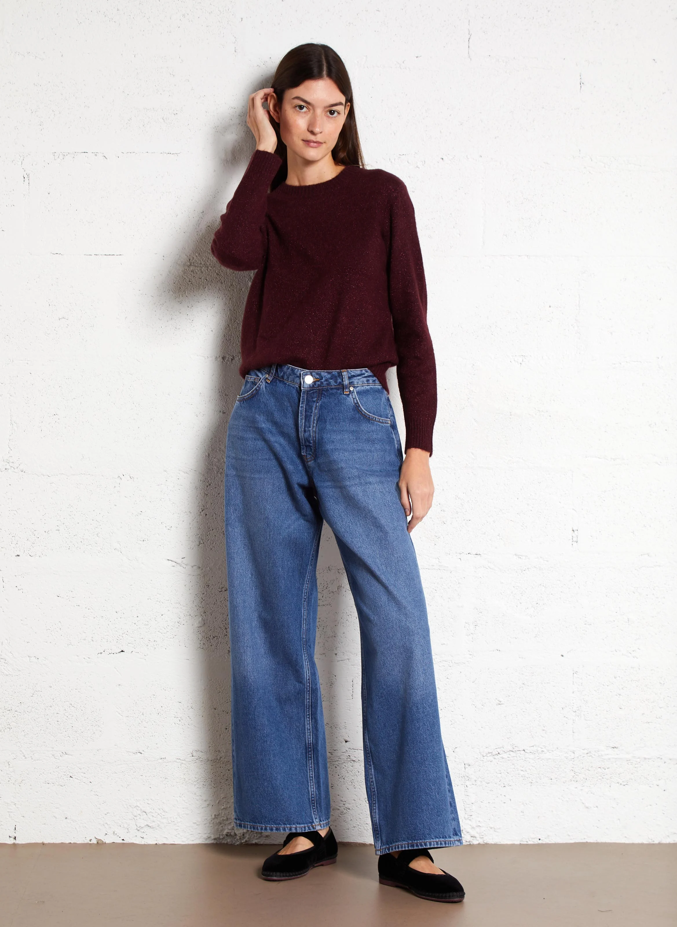 PISE - Jean large avec braguette boutonnée en coton | Bleu