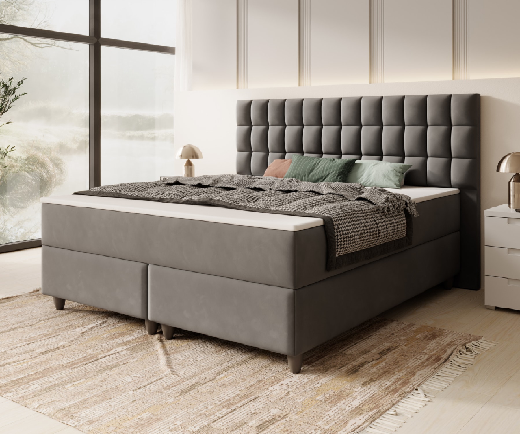 Inter Handels Boxspringbett WIEN - versch. Ausführungen - 180x200cm Samt Anthrazit TFK