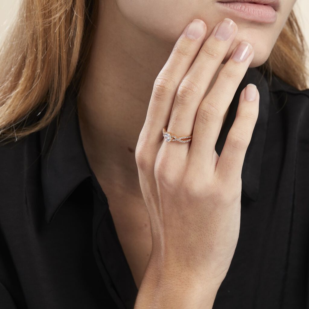 Bague Solitaire Plaqué Or Jaune Arienne Oxydes De Zirconium