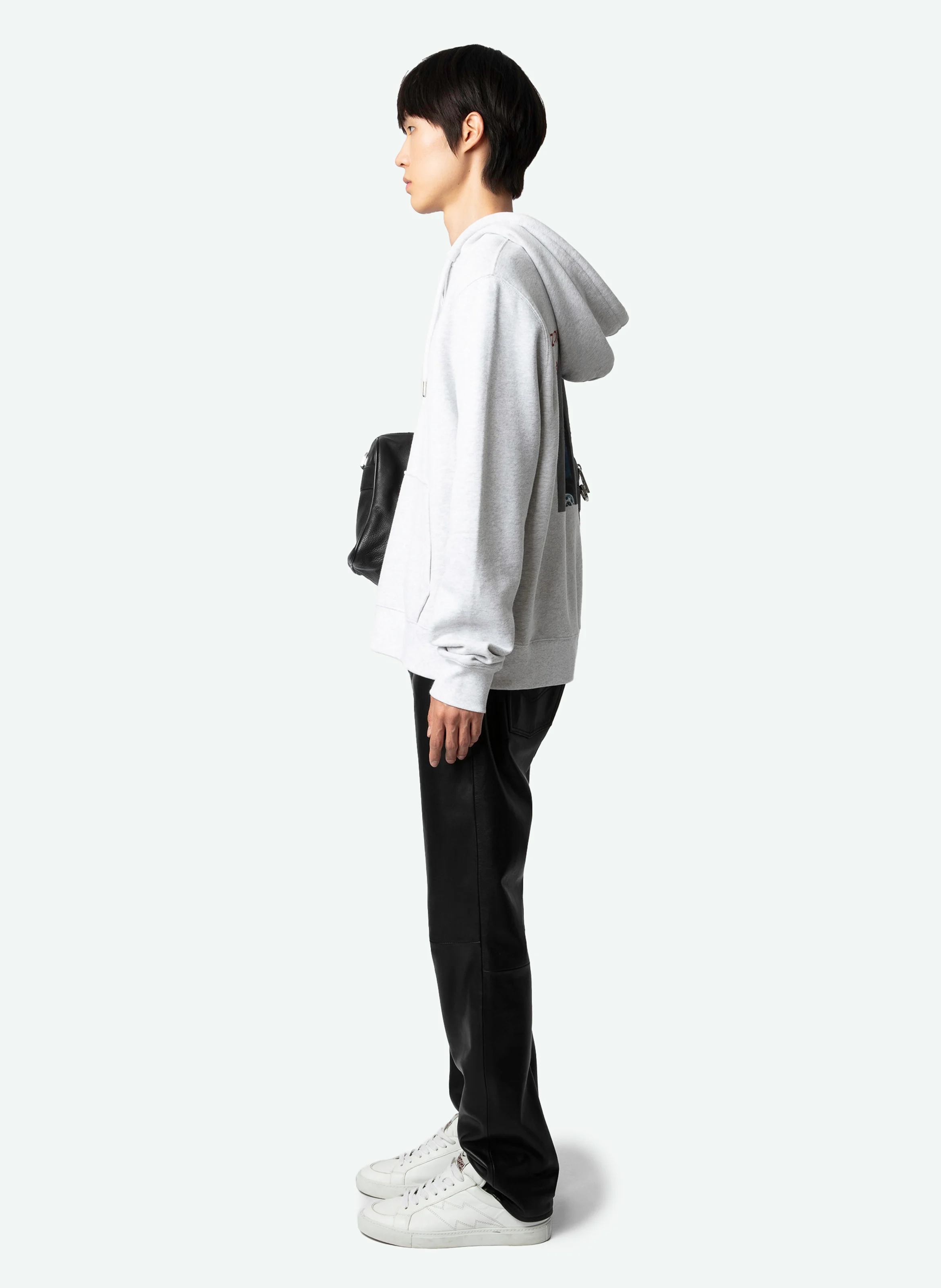 SODA - Sweat à capuche droit en coton bio mélangé sérigraphié | Gris