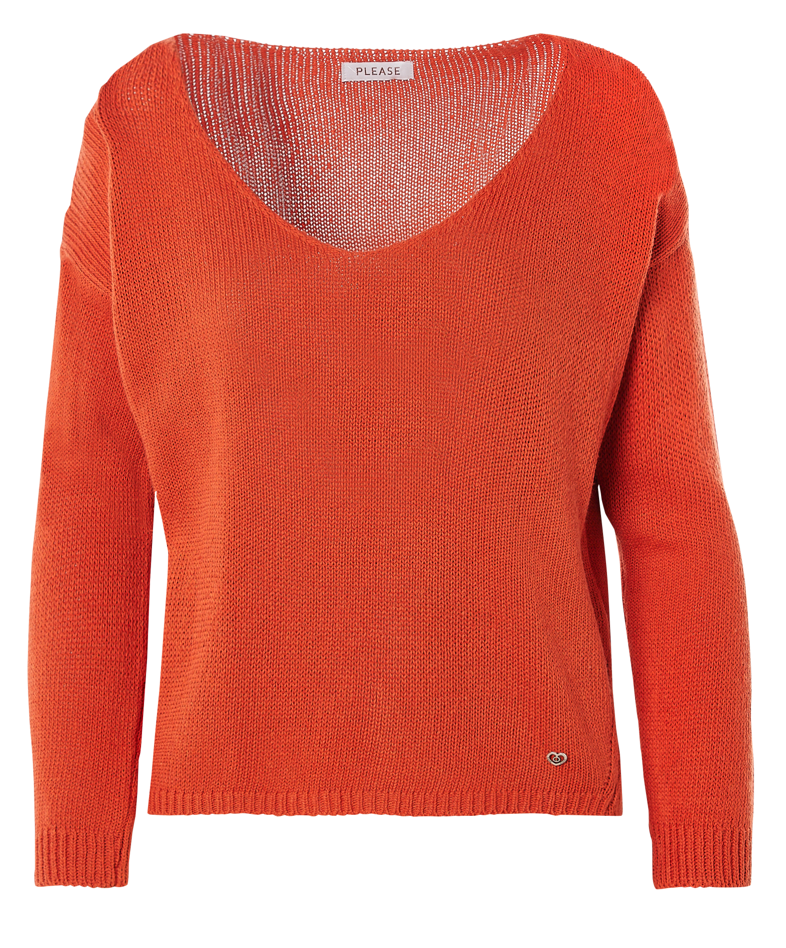 Pull en maille col V en coton mélangé| Orange
