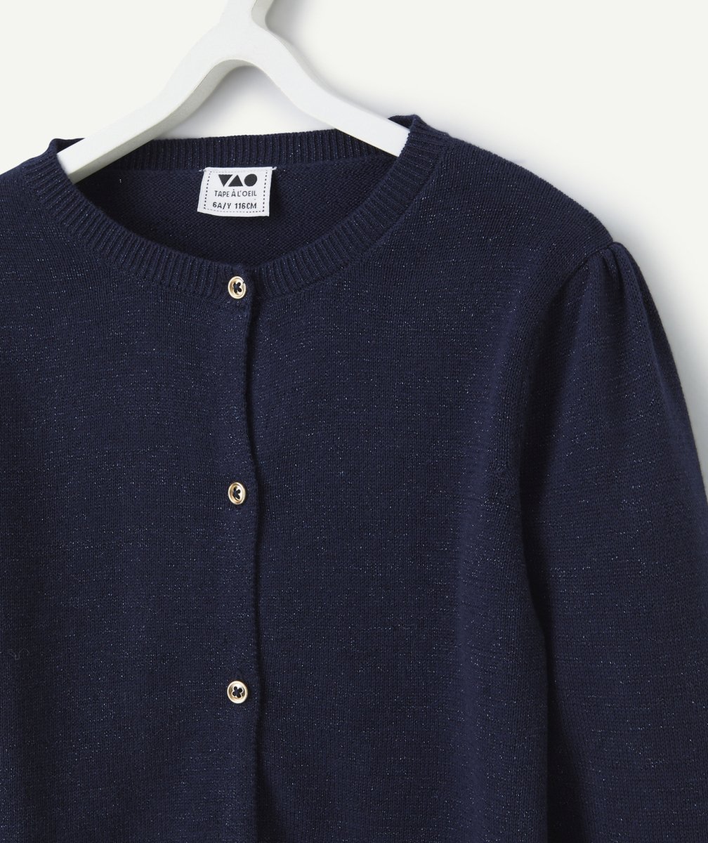 CARDIGAN MANCHES LONGUES FILLE BLEU MARINE AVEC DÉTAILS PAILLETÉS