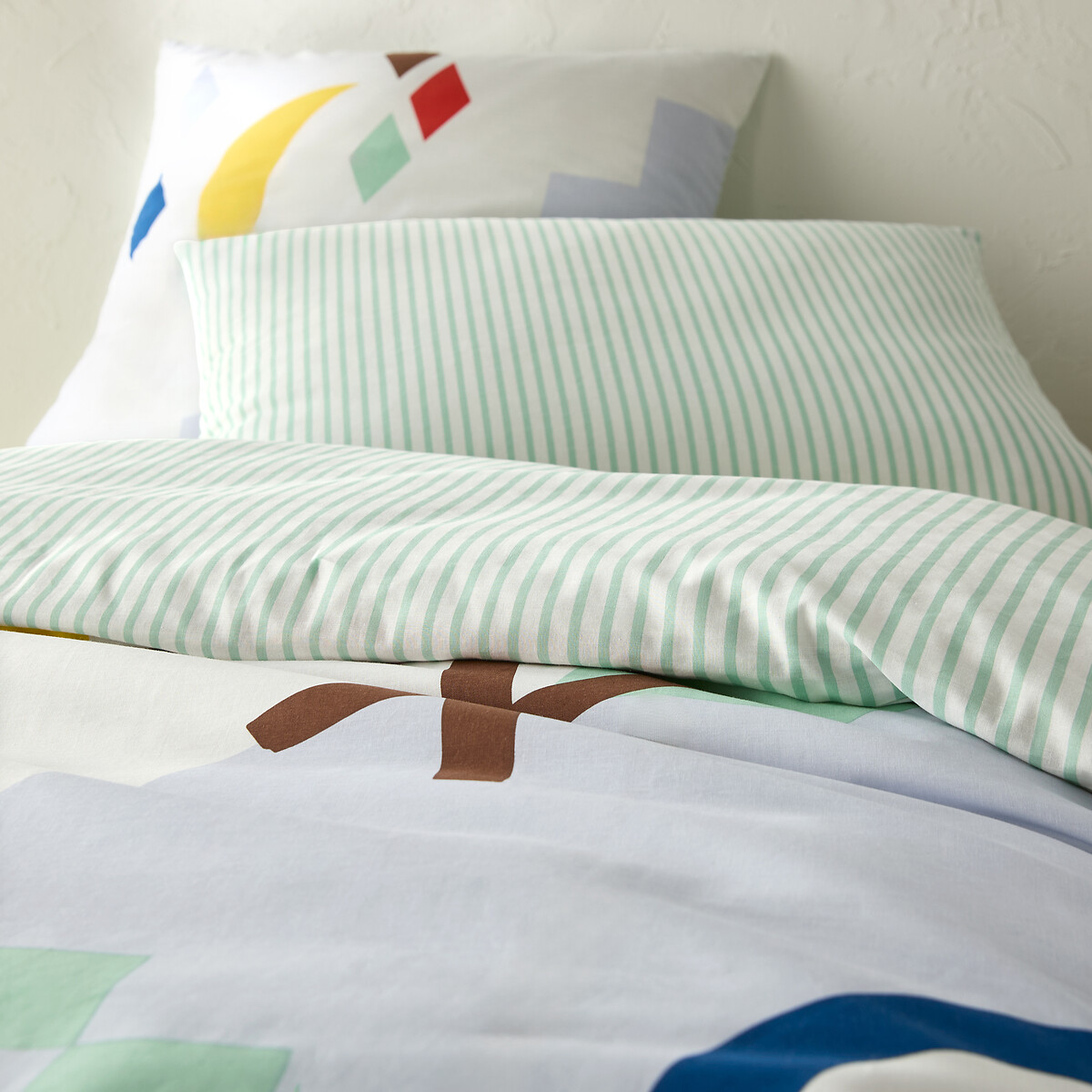 LA REDOUTE INTERIEURS<br>Conjunto de cama 50% algodão reciclado, fronha quadrada, Olias