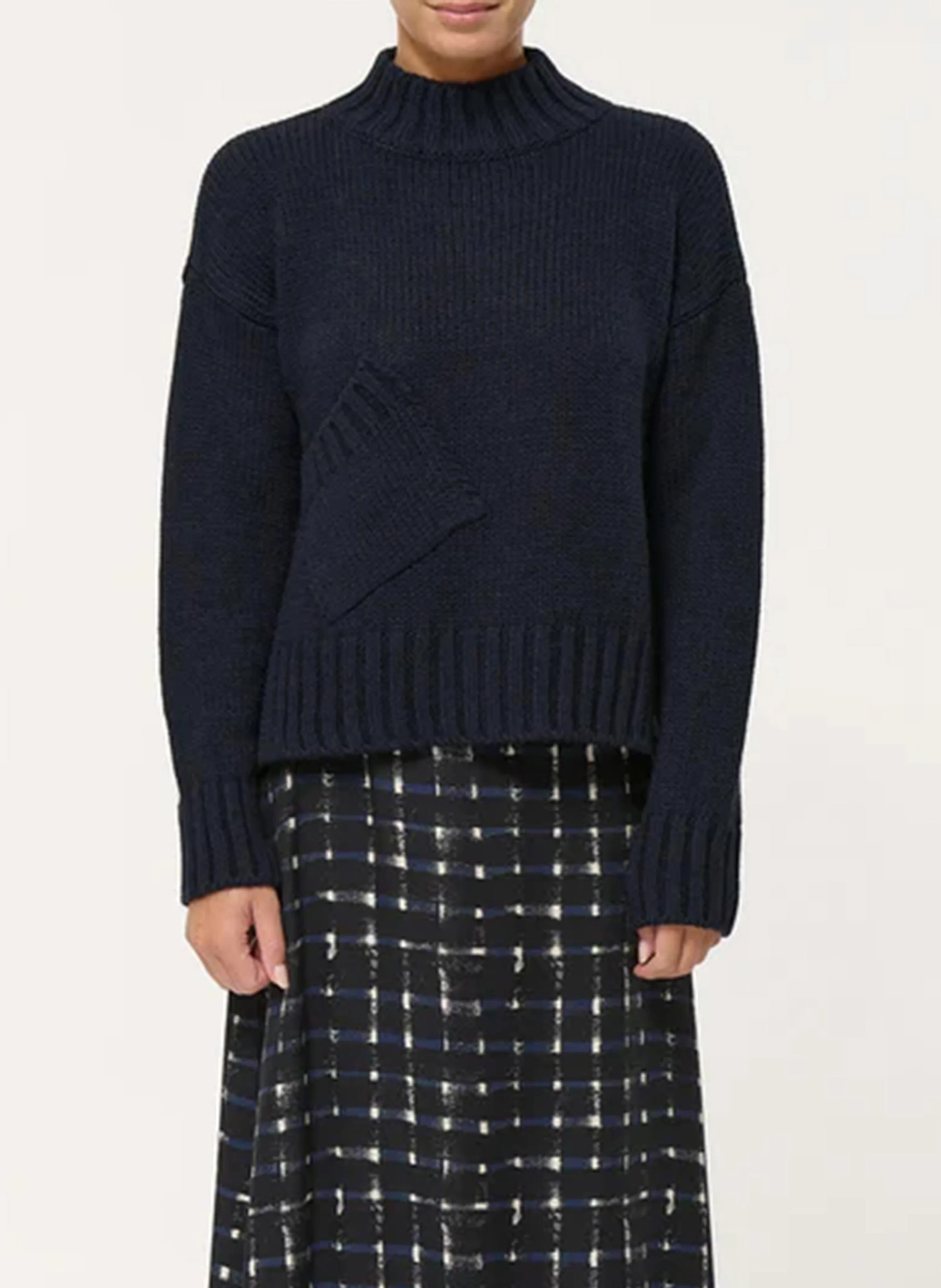Pull ample col montant en maille mélangée | Bleu