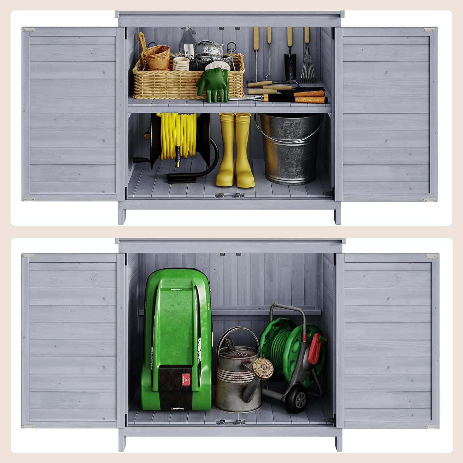Bealife Pflanztisch mit Unterschrank, Gartenschrank mit Arbeitsplatte mit 1 Bewegbarer Einlegeboden für den Innen- und Außenbereich (Grau, 48T x 98B x 95H)