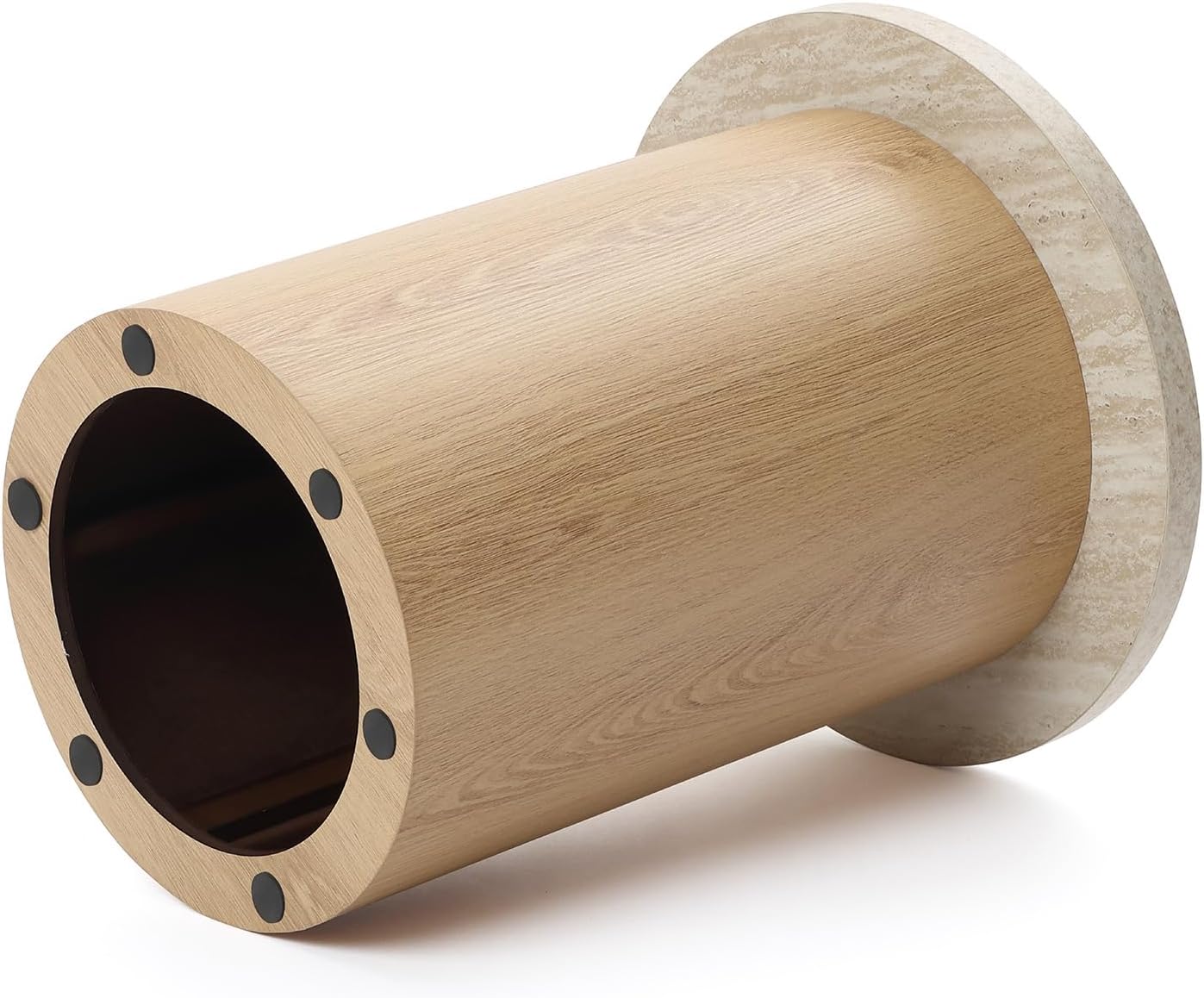 Couchtische Holz 2er-Set Rund, Moderner Runder Beistelltische, Kaffeetisch– in Steinoptik & Holzoptik fürs Wohnzimmer