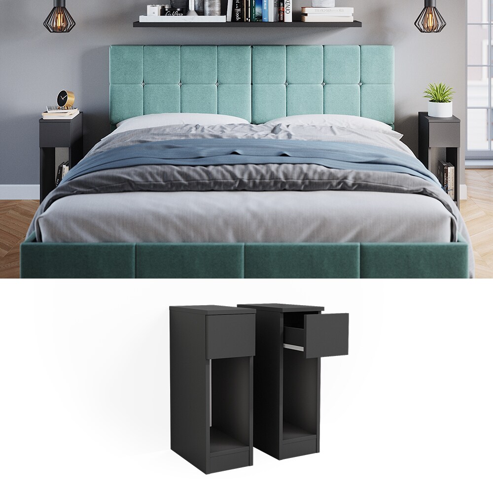 Vicco Nachttisch Enton schwarz, Schlafzimmerkommode 20x60 cm 2er Set