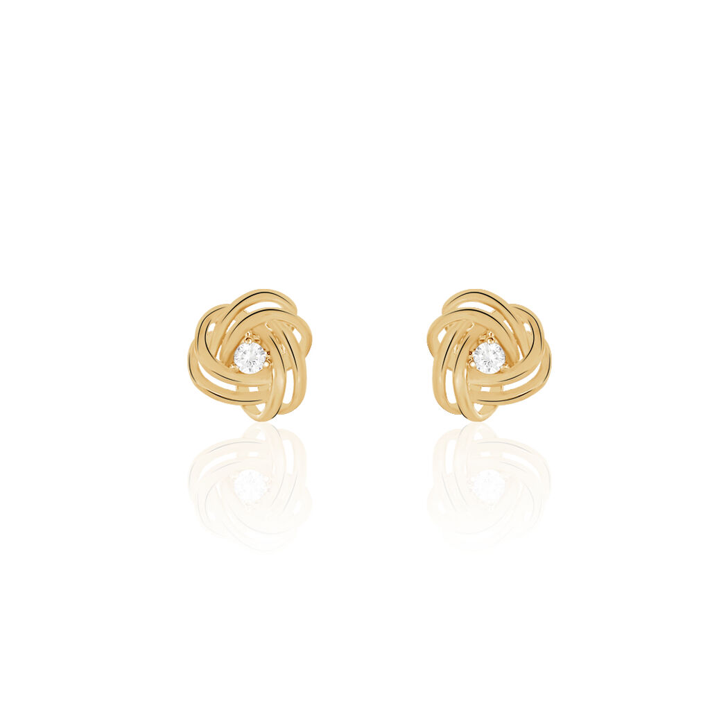 Boucles D'oreilles Puces Iwaki Plaqué Or Jaune Oxyde De Zirconium