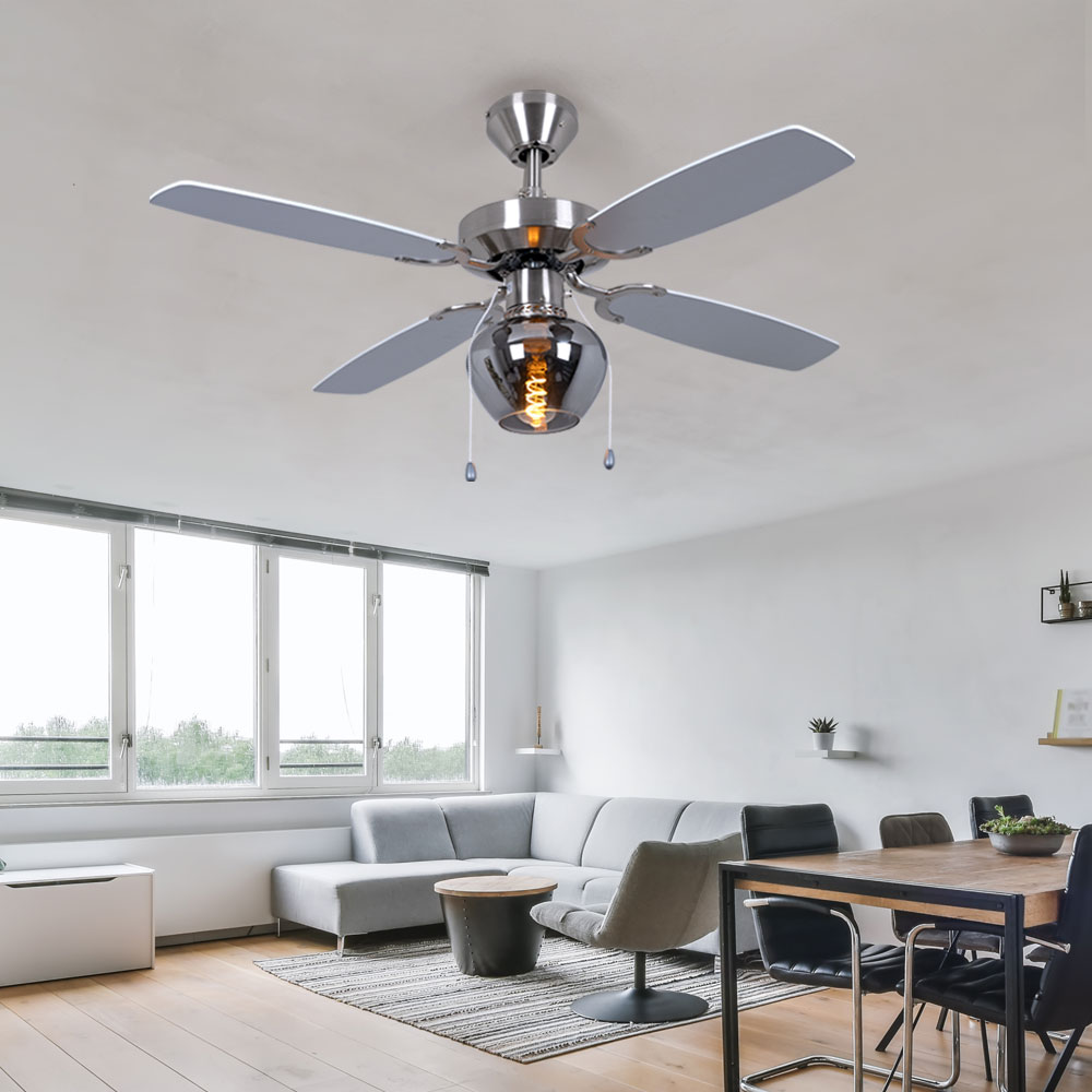 Deckenventilator, Retro-Look, Silber, Zugschalter, D 105 cm