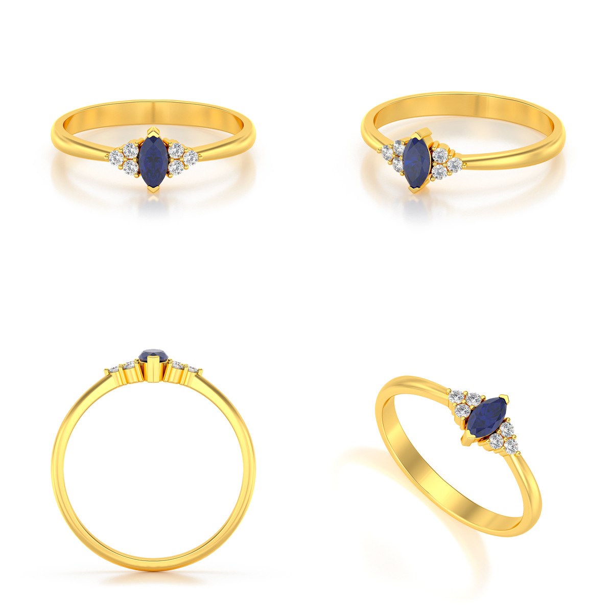 Bague ADEN Or 585 Jaune Saphir et diamants 2.1grs
