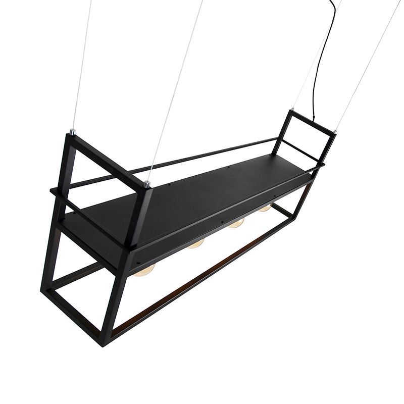 Industriële hanglamp zwart met rek large 4-lichts - Cage Rack
