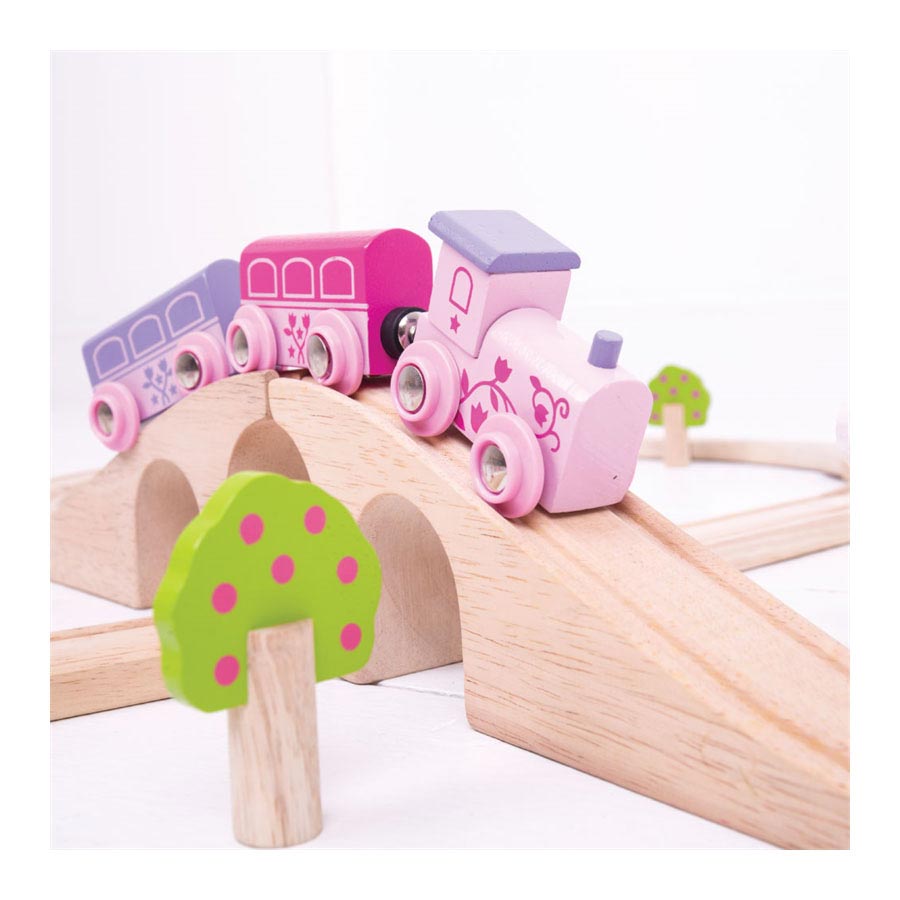 Bigjigs Houten Treinset - Roze, 40dlg.