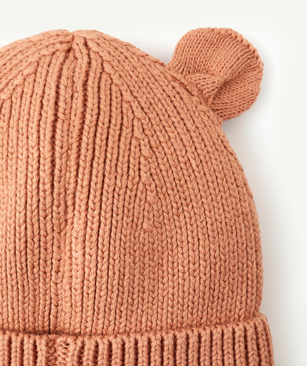 LIEWOODBONNET GINA EN TRICOT CÔTELÉ ET COTON BIO ROSE AVEC OREILLES D’OURS