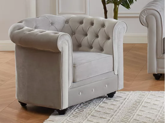 Fauteuil CHESTERFIELD - Velours gris clair