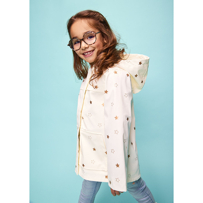 Parka gomme à capuche doublée jersey et imprimé étoiles pour fille