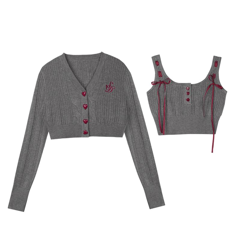 Sagidolls - Geborduurd cropped vest met letters / Henley gebreide tanktop / Geplooide mini-A-lijn rok met trekkoord in de taille / Set