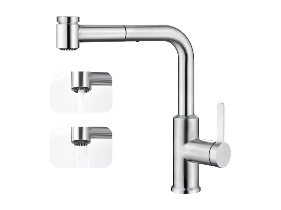 2PCS CECIPA MAX Mitigeur de Cuisine avec Douchette Extractible, Robinet d'évier Brossé, Robinet d'eau Chaude et Froide, 2 Modes de Sortie D'eau