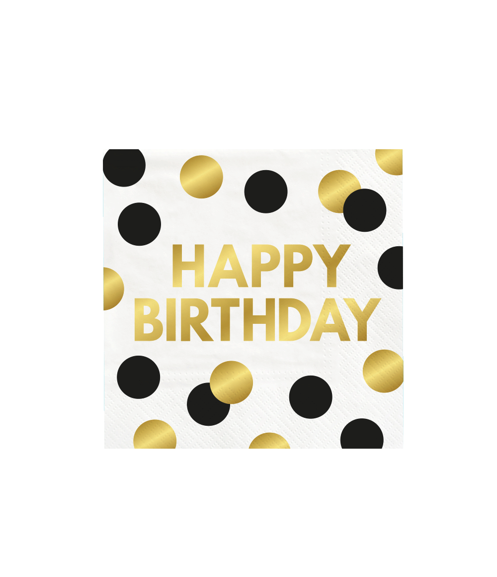 Happy Birthday Servetten Goud Zwart 16cm 16st