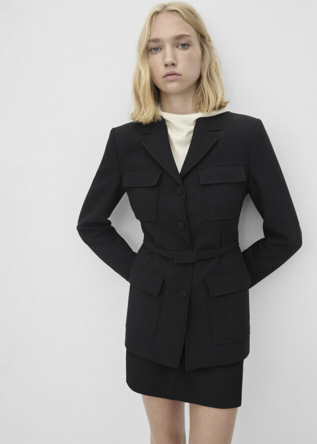 MANGO Jacket belt pockets Black