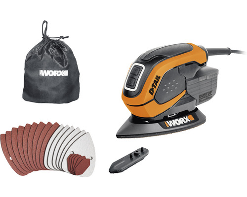 WORX 65W D-Tail Multi-schuurmachine met stofstop-microfilter WX648, inclusief accessoires