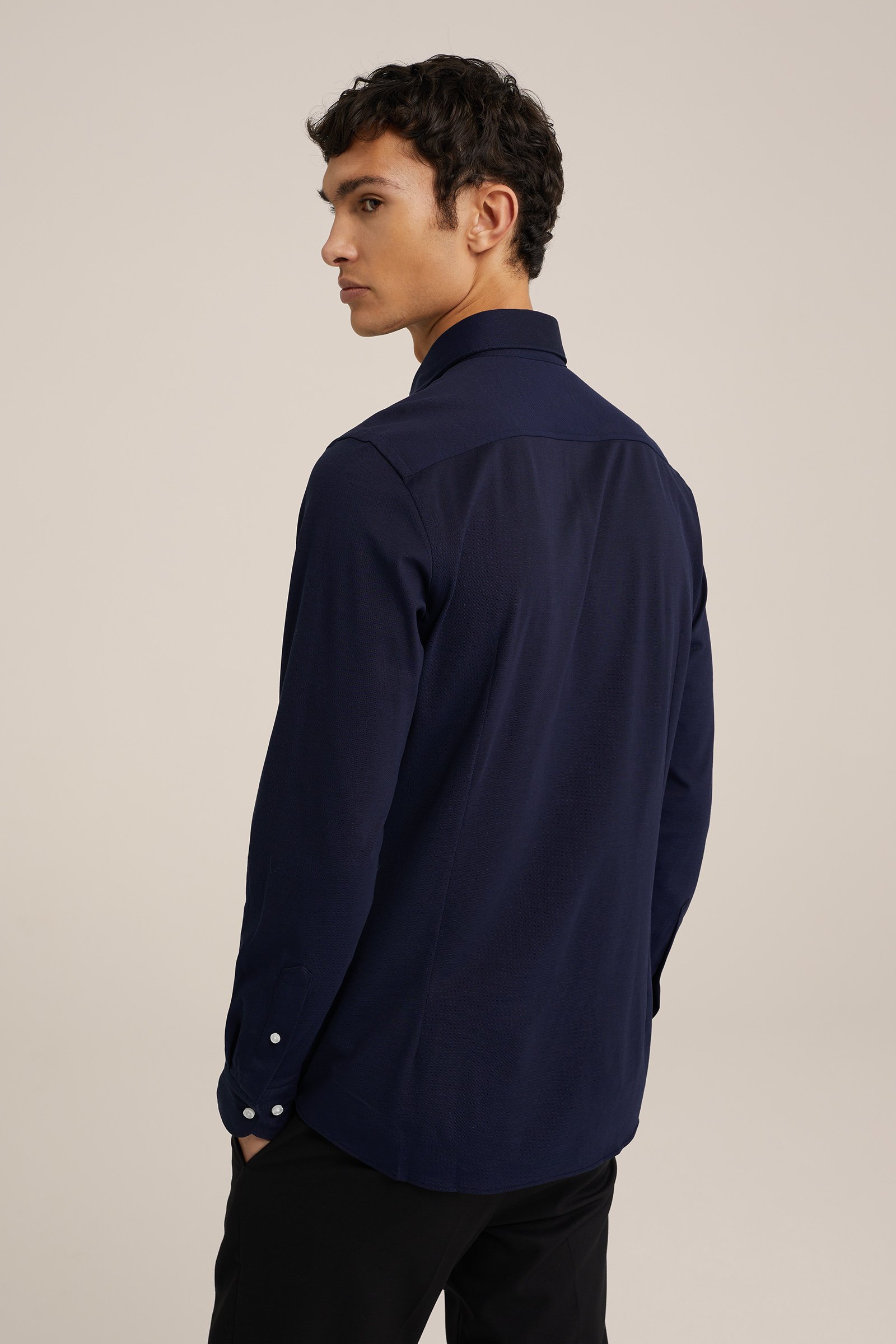 slim fit pique jersey overhemd WE Fashion Donkerblauw