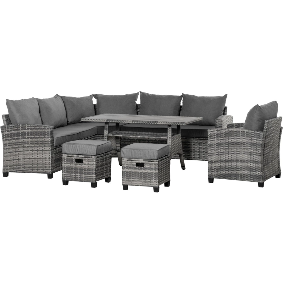 Outsunny Gartenmöbel Set mit Hocker grau