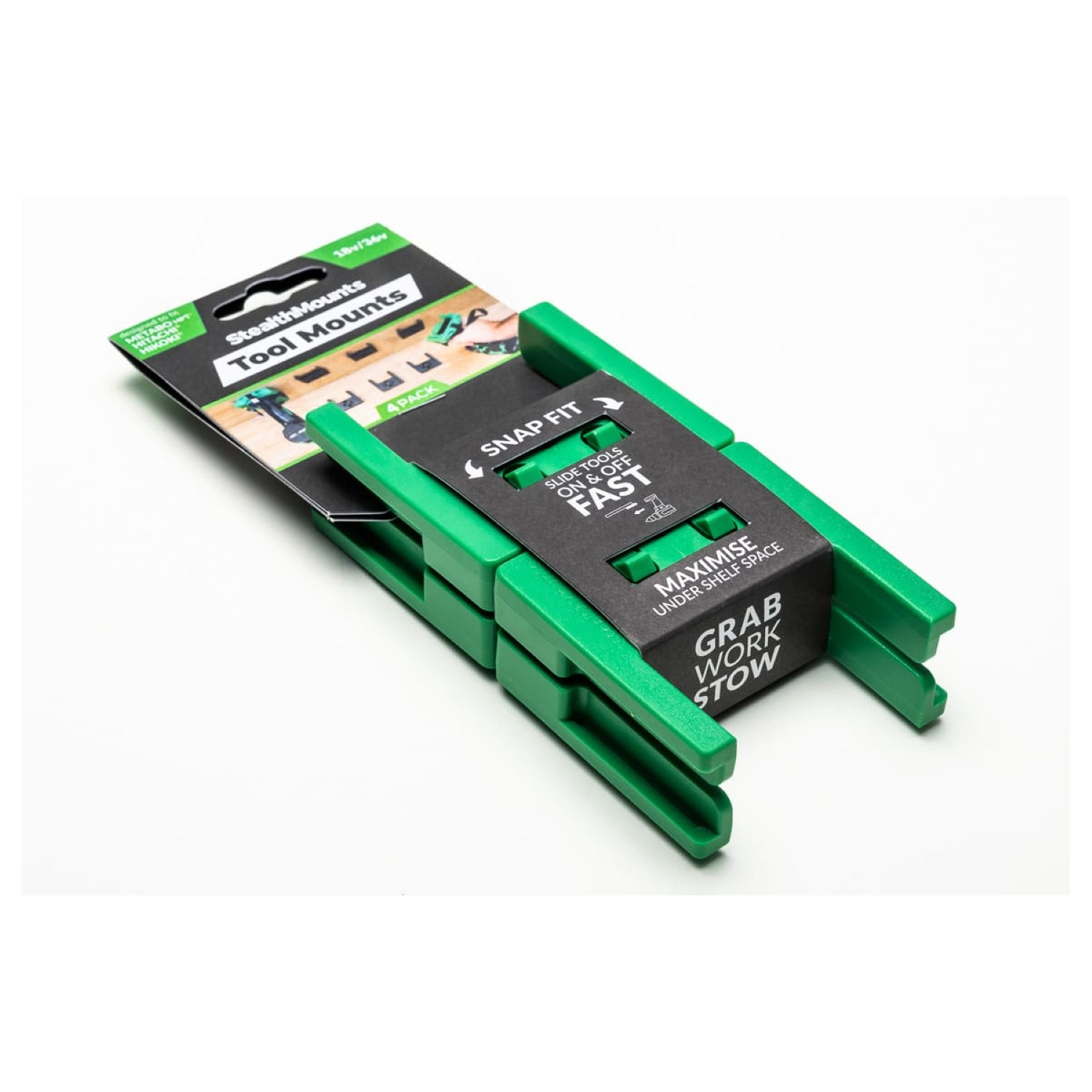 StealthMounts TM-MHH18-GRN-4 Gereedschaphouders voor Hikoki / Metabo / HPT / Hitachi 18V - Groen - 4 stuks