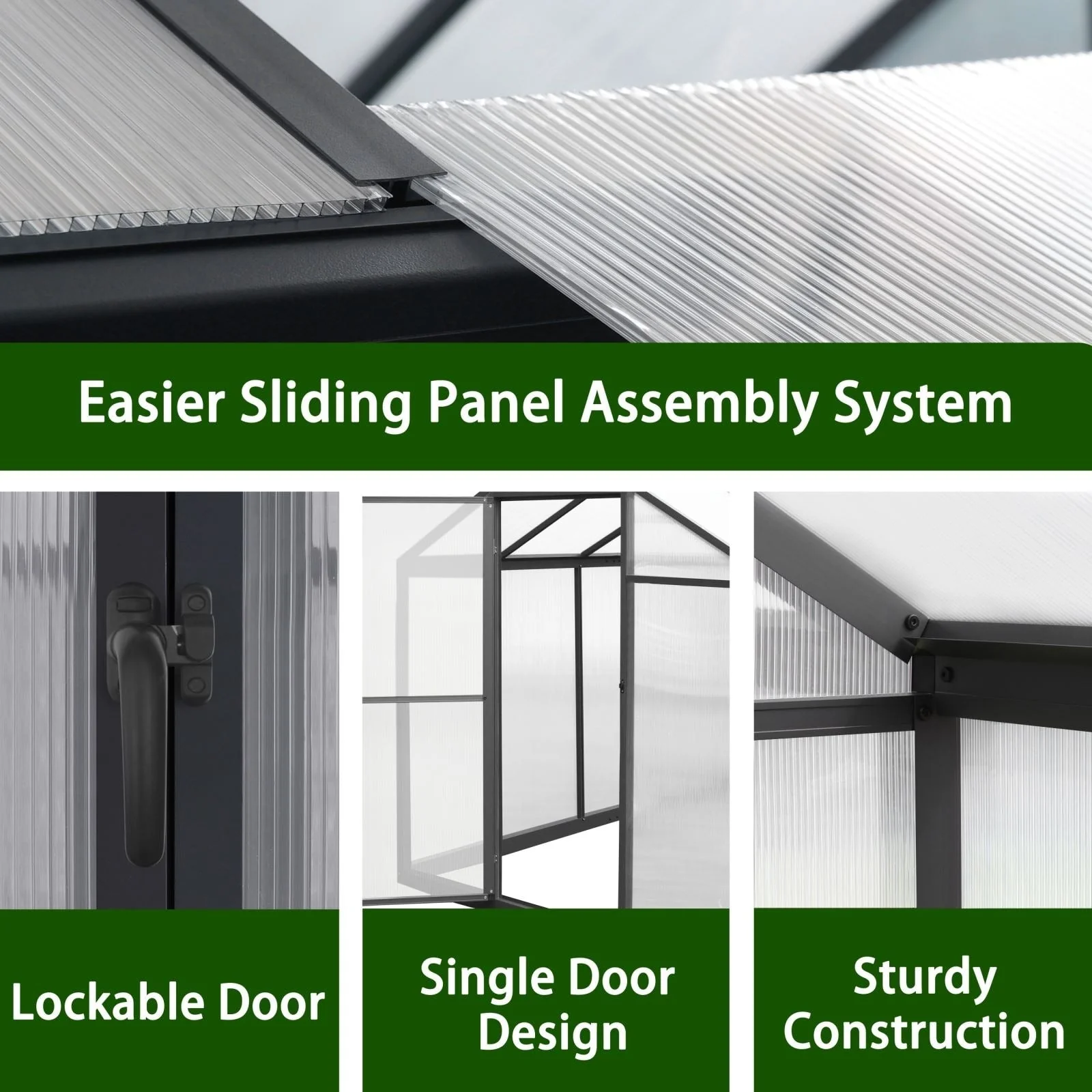 VEIKOUS Aluminum Walk-In Garden Greenhouse Kit with Adjustable Roof Vent and Lockable Door Grey