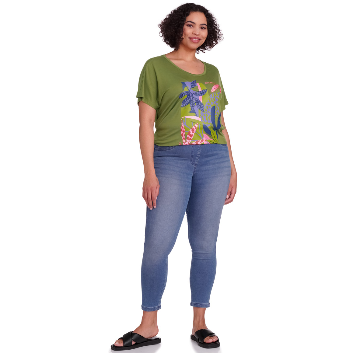 Gina Benotti Damen T-Shirt mit großem Print oliv