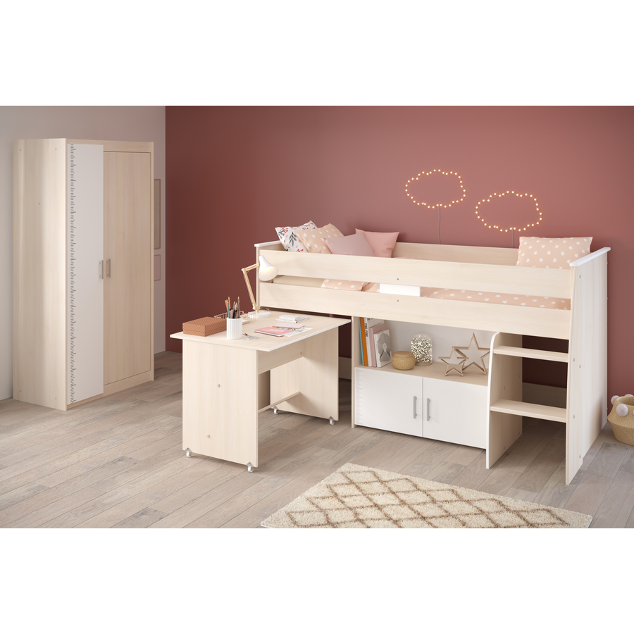 Parisot Multifunktionsbett mit Kleiderschrank Charly 5 Akazie-Weiß Akazie  Weiß