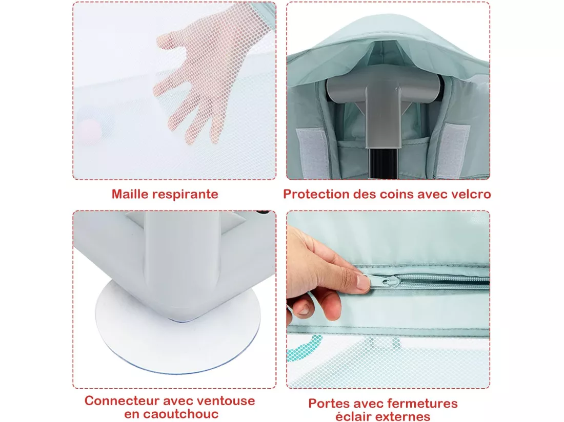 Parc Bébé avec 2 Poignées et 50 Balles Colorées, Aire de Jeu en Maille Respirante avec Porte de Sécurité, Ventouses Antidérapantes, Clôture Intérieur Extérieur 120 x 190 x 68 cm, Bleu