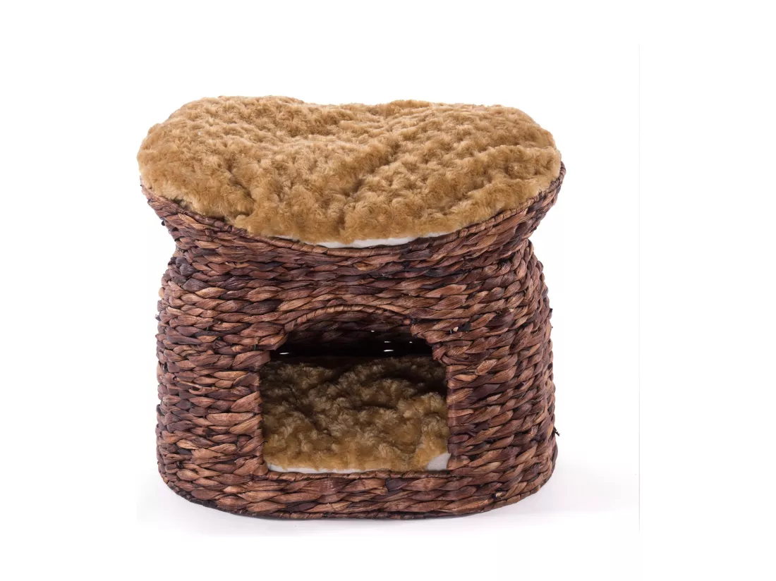 CAVERNE À CHATS Minka Jacinthe d'eau, 54 cm, avec coussin marron