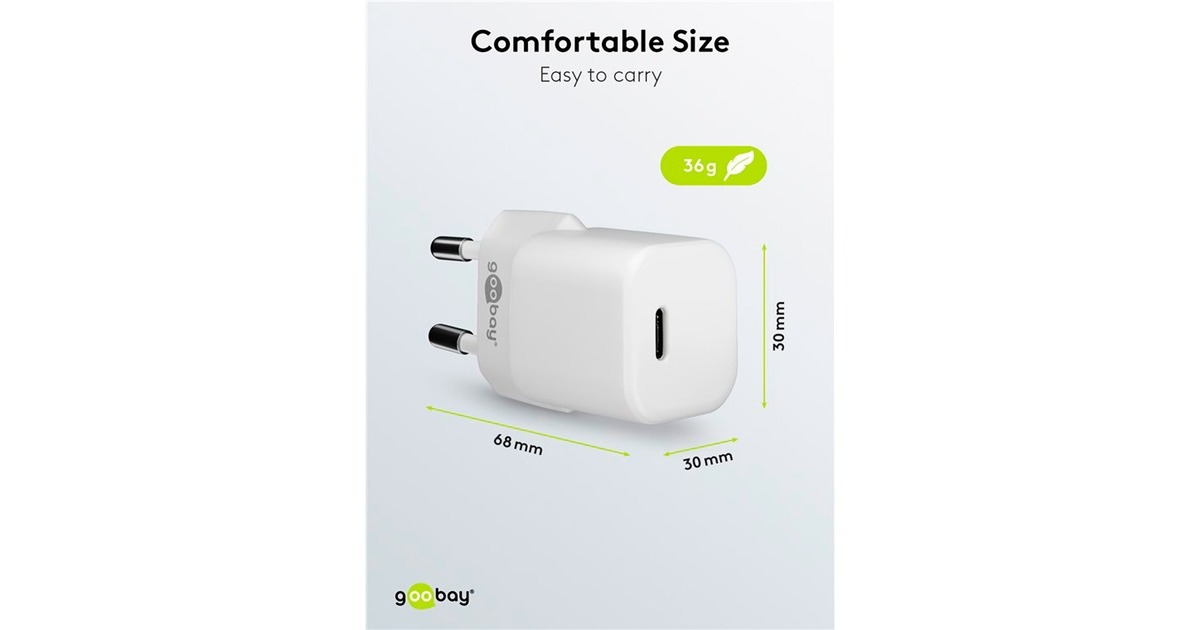goobayLightning/USB-C PD oplaad set Nano (20 W)   (Wit, 1 meter)