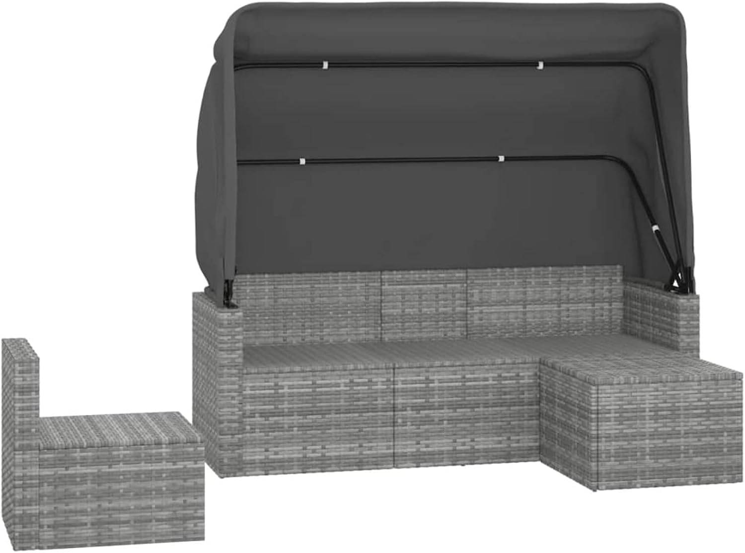 Fasba 4-TLG. Gartensofa mit Sonnendach, Gartensofa 3 Sitzer, Gartenlounge Set Polyrattan, Sonnenliege Gartenliege Mittelsofa Fu?hocker Poly Rattan Grau/ 3186649