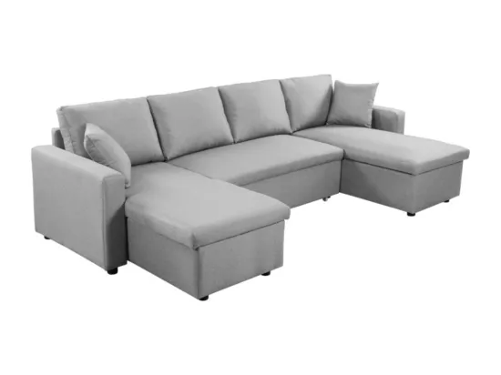 Canapé Panoramique Convertible avec 2 Coffres en Tissu