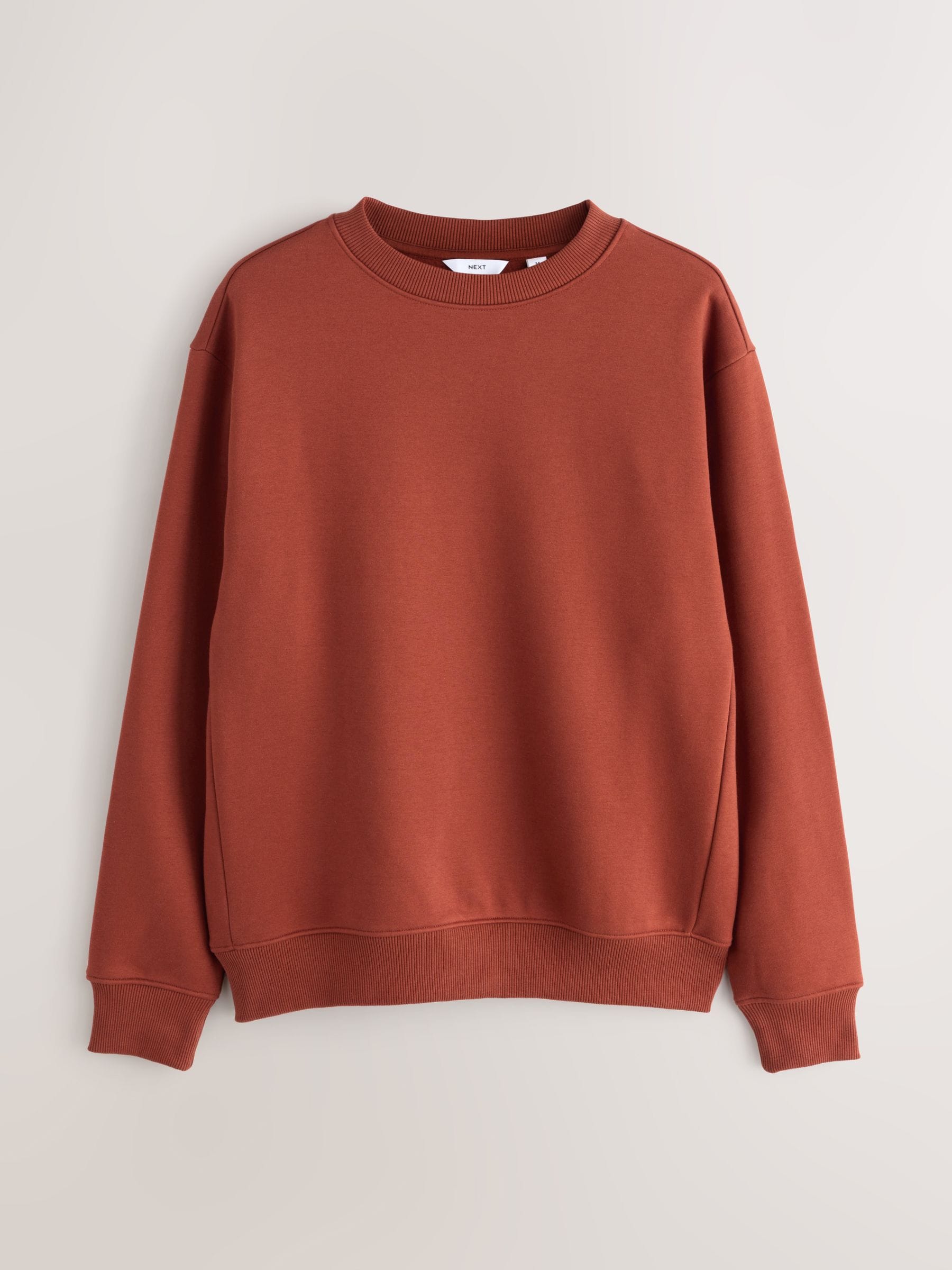 Roestbruin - Normale Pasvorm - Dik sweatshirt met ronde hals en hoog katoengehalte