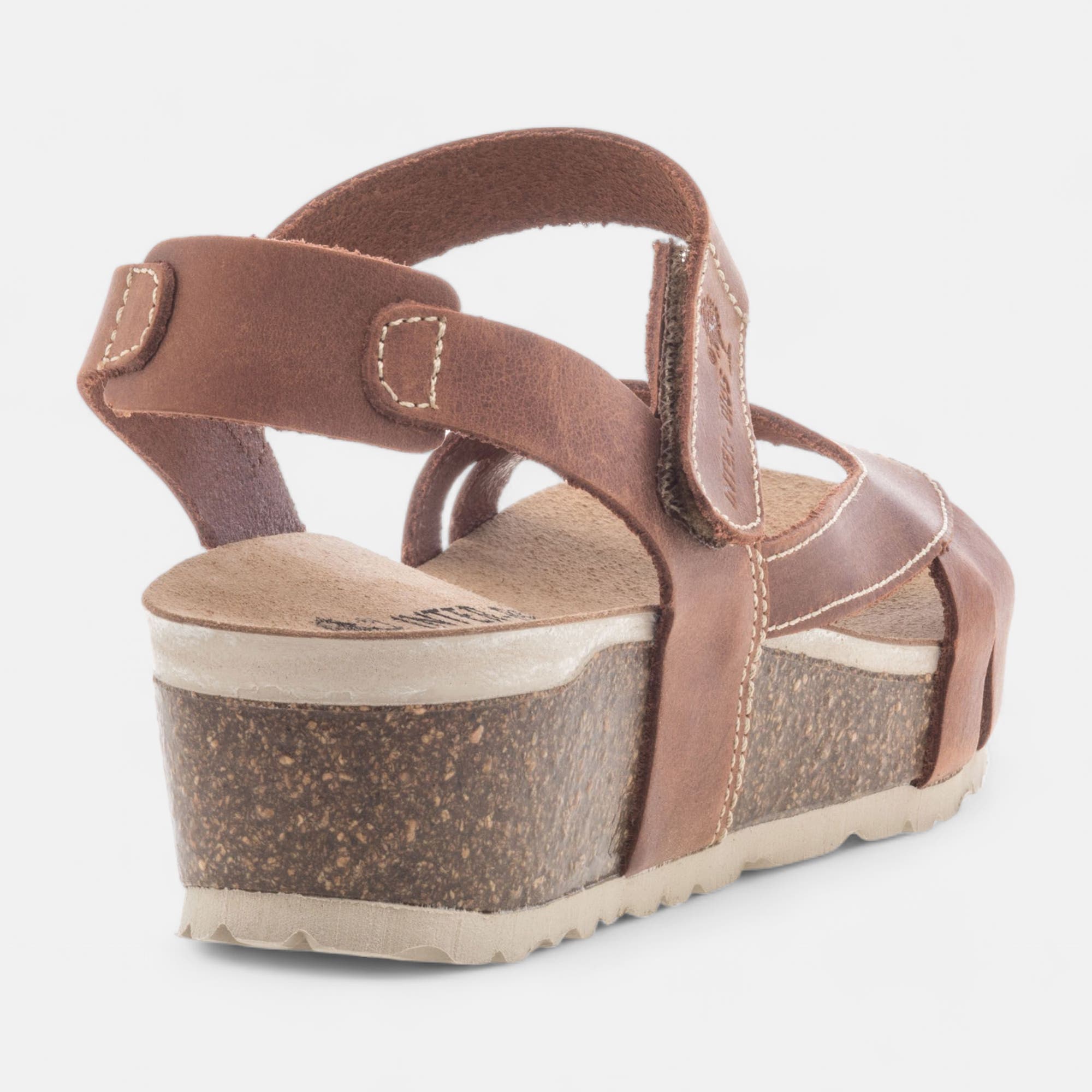 Mules semelle liège à talon compensé Femme en cuir marron