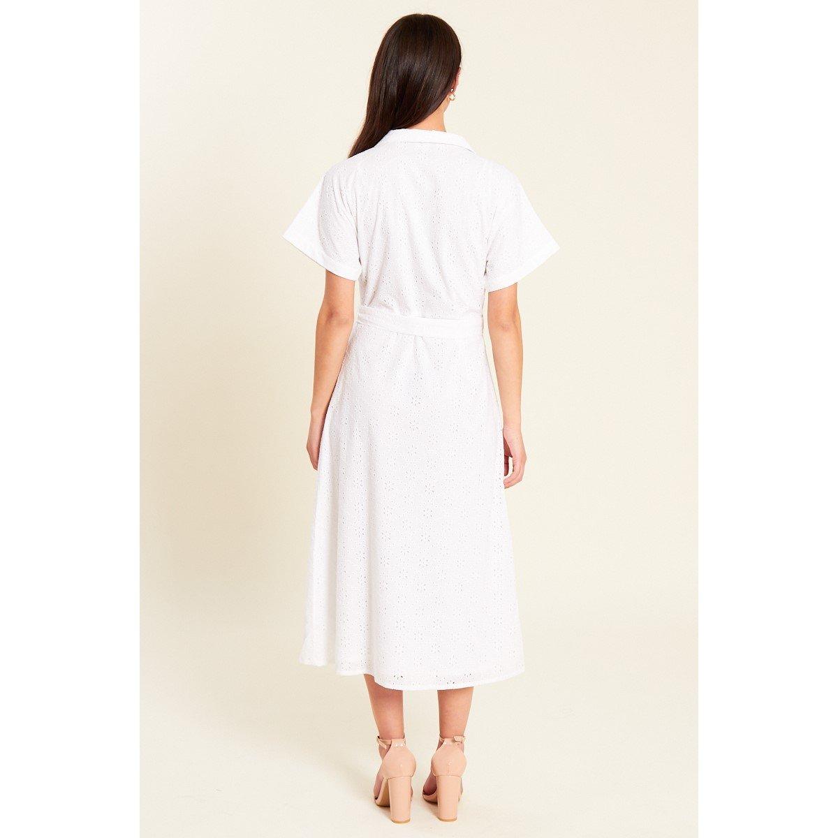 Be You Broderie Tie Waist Midi Dress
