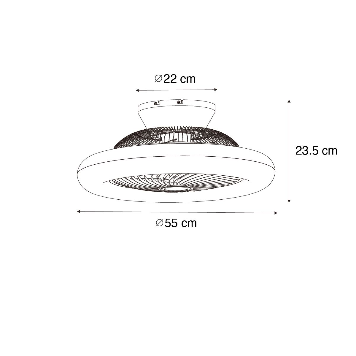Plafondventilator wit met hout print 55cm incl. LED dimbaar met afstandsbediening - Clima